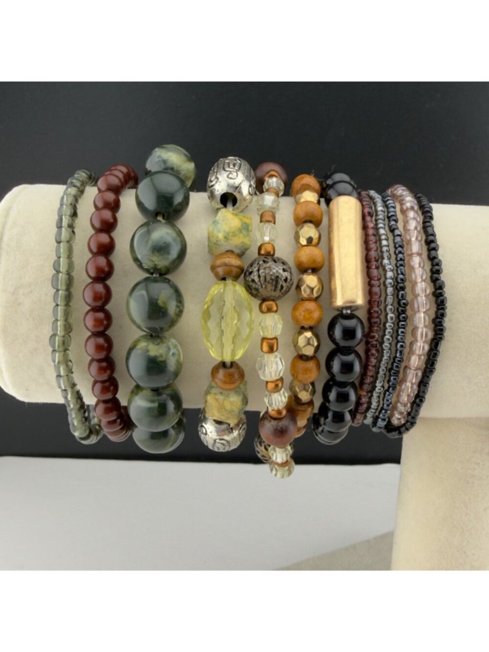 Boho Bracelet Lot Silver Tone Cuff Rhinestone Stretch Mixed Metals Stackable - Picture 9 of 16